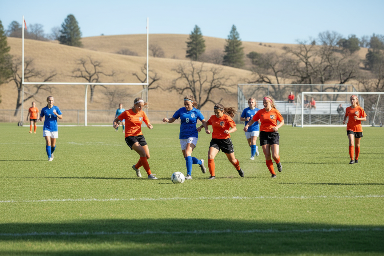 It actually needs to be on a soccer field. Just make the background be winter in California climate (not a long of green leaf trees like the first image) but the girls and the field of the first image was great